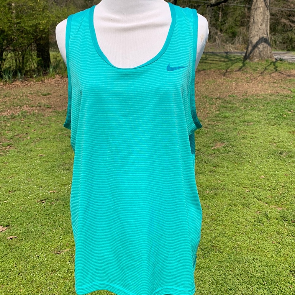Nike Aqua Blue Stripe Tank Top Size Medium DRI-FIT